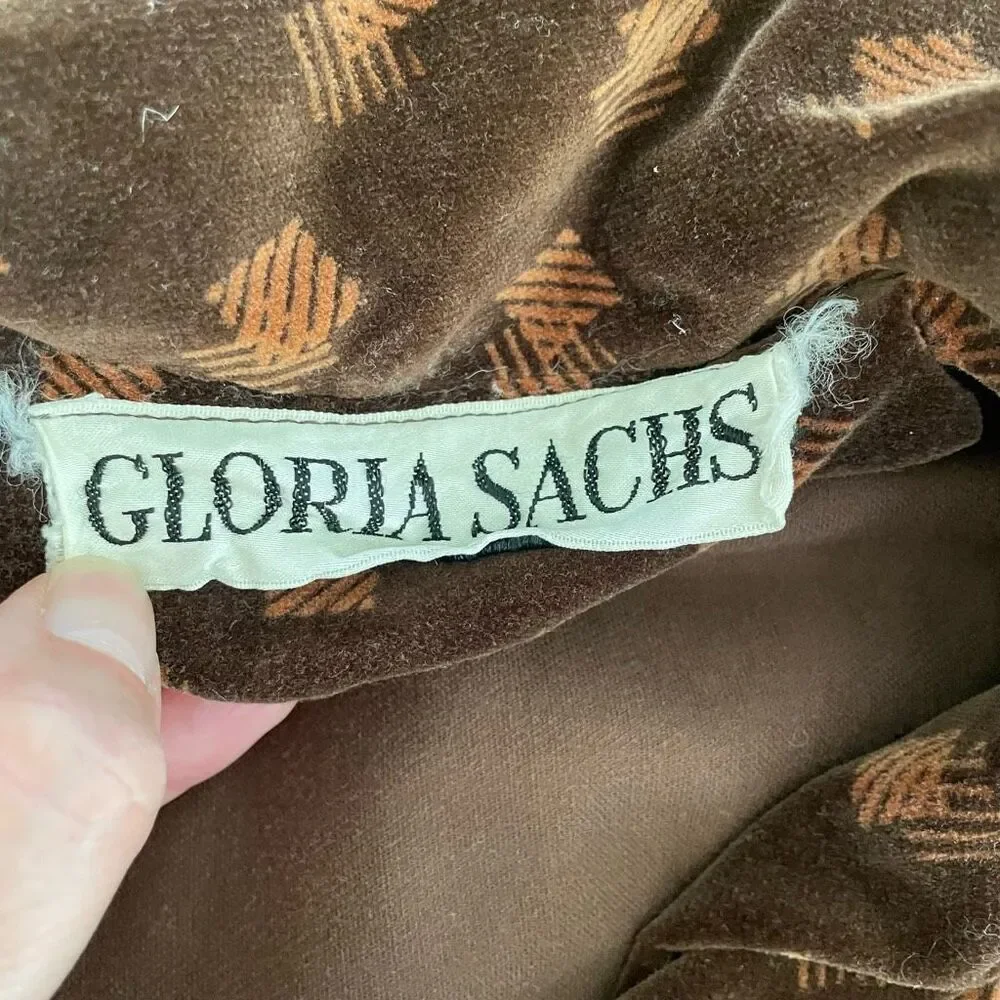 Vintage 70s Gloria Sachs Velveteen Barrymore Dagger Collar Button Blazer Jacket